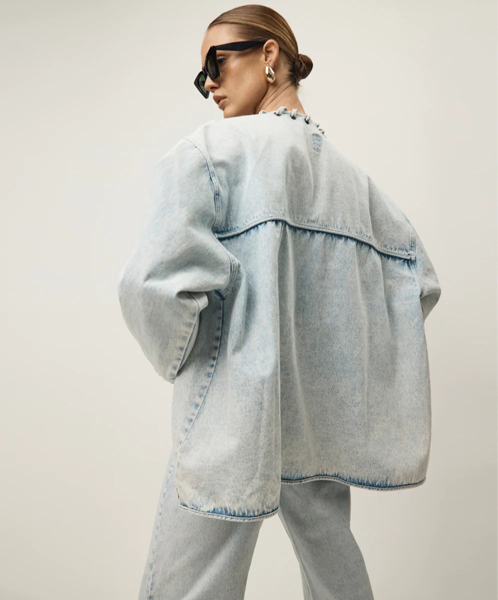 27428 - Ringleader Threaded Oversized Denim Jacket - Beach Blue