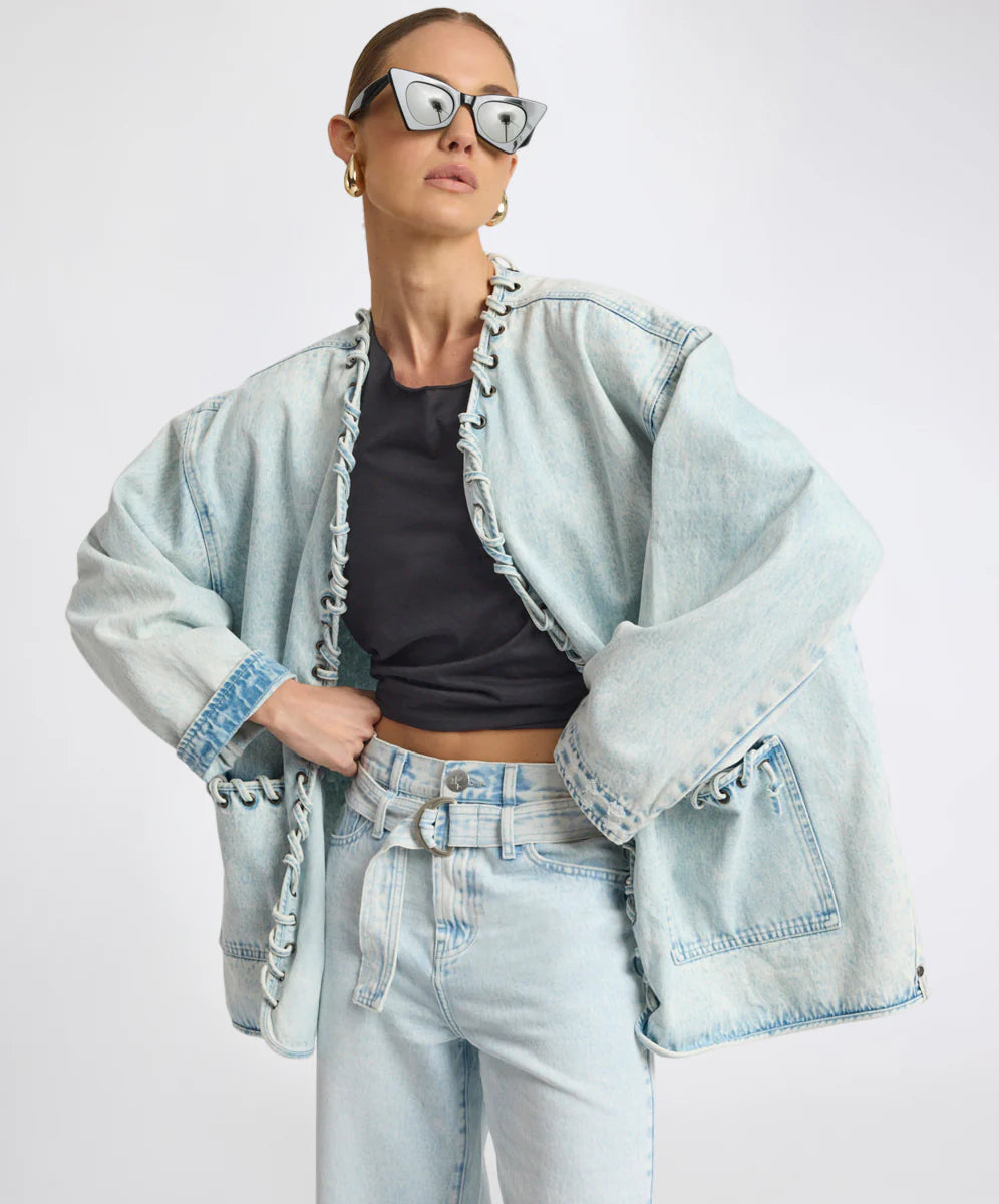 27428 - Ringleader Threaded Oversized Denim Jacket - Beach Blue