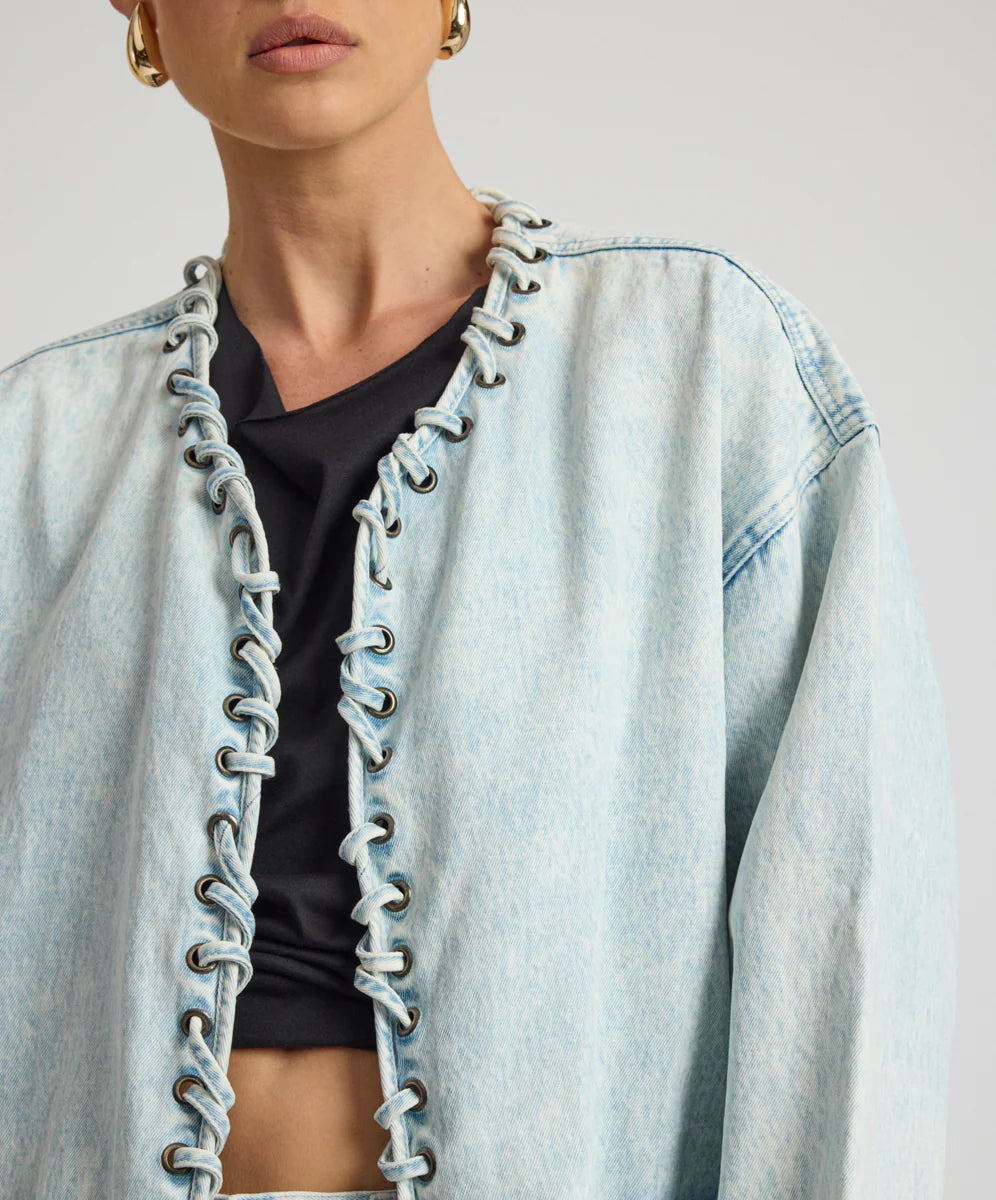 27428 - Ringleader Threaded Oversized Denim Jacket - Beach Blue