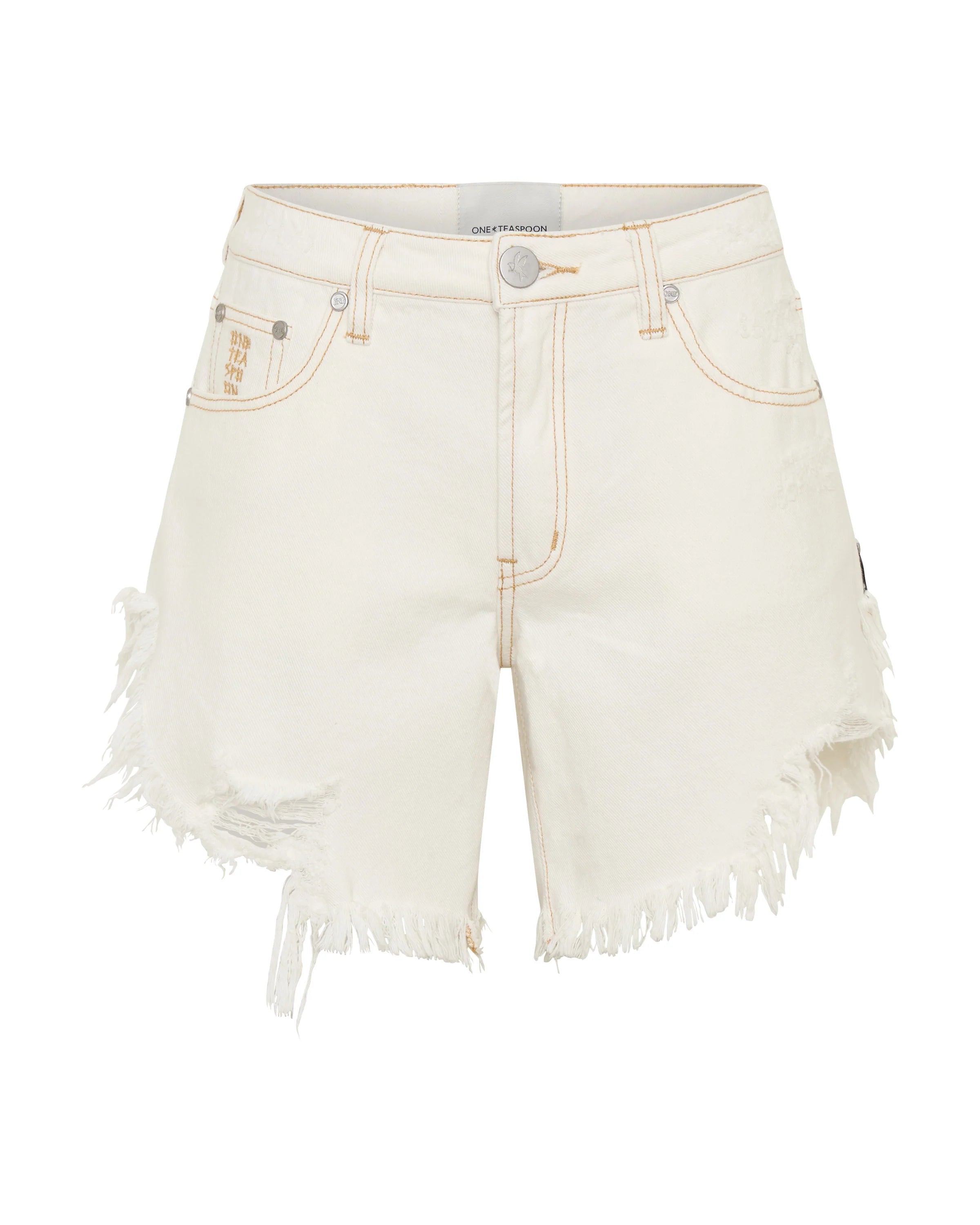 27434 - Frankies High Waist Long Length Denim Shorts - White Beauty