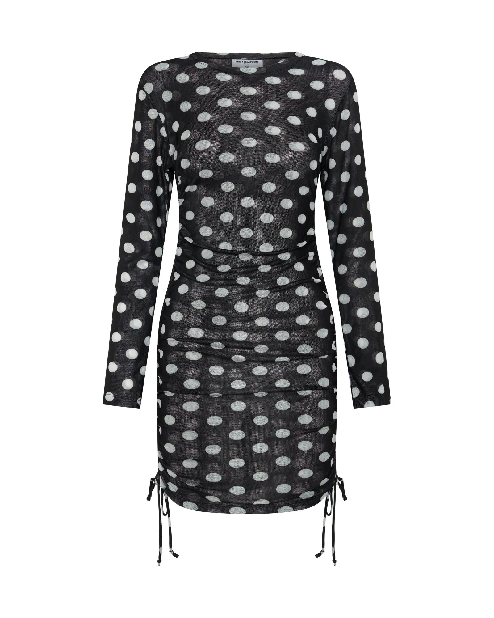 One teaspoon Polka Darling Sheer Mesh Ruched Mini Dress - Black & White Polka Dot