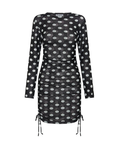 One teaspoon Polka Darling Sheer Mesh Ruched Mini Dress - Black & White Polka Dot