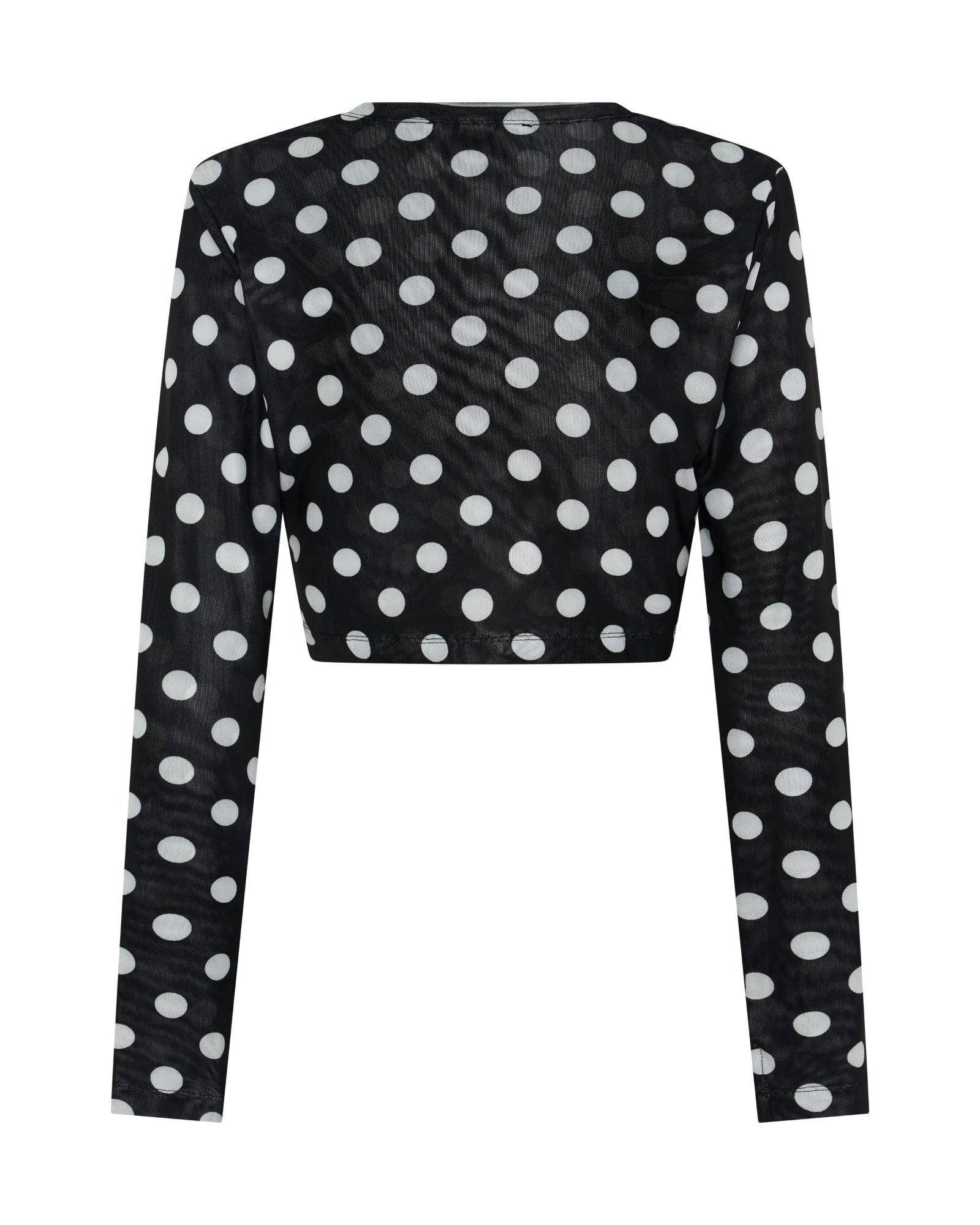 Polka Darling Sheer Mesh Longsleeve Crop Top - Black & White Polka Dot