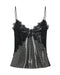 One Teaspoon Afterparty Sequin Cami Top - Silver & Black Lace