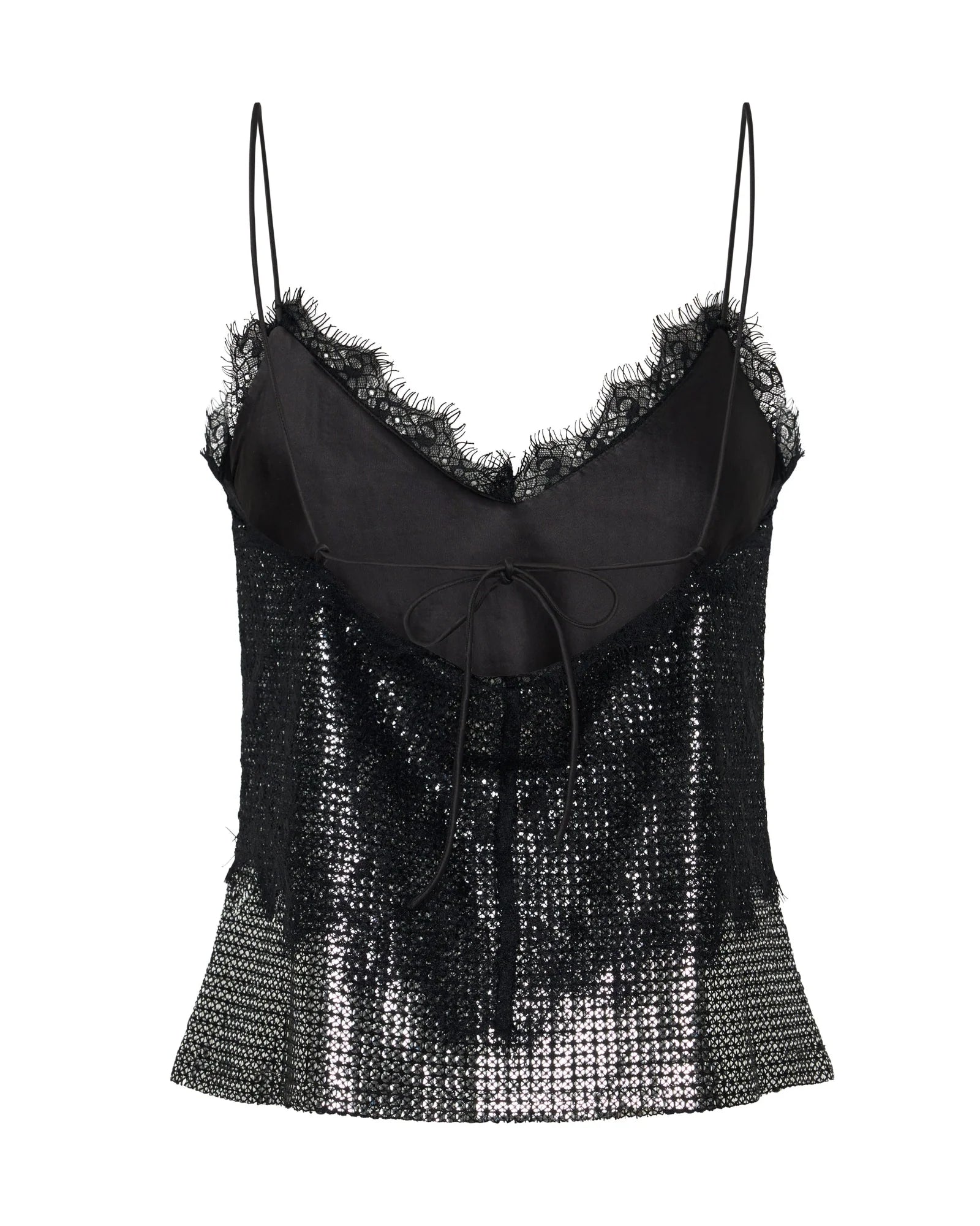 One Teaspoon Afterparty Sequin Cami Top - Silver & Black Lace