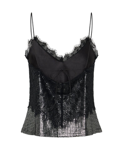 One Teaspoon Afterparty Sequin Cami Top - Silver & Black Lace