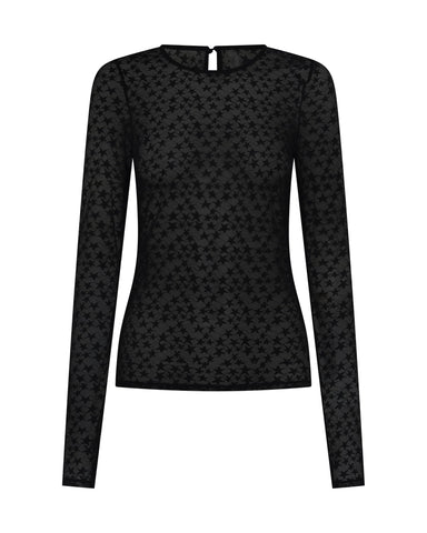 One teaspoon Black Magic Star Sheer Mesh Longsleeve Top - Black