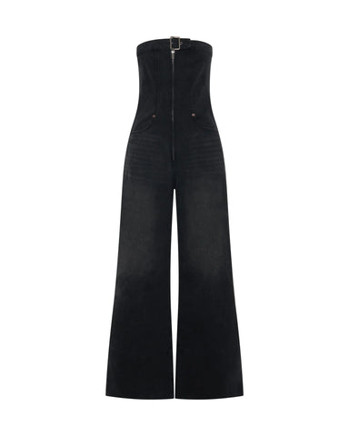 One teaspoon Dark Angel Strapless Wide Leg Denim Jumpsuit - Smokey Black