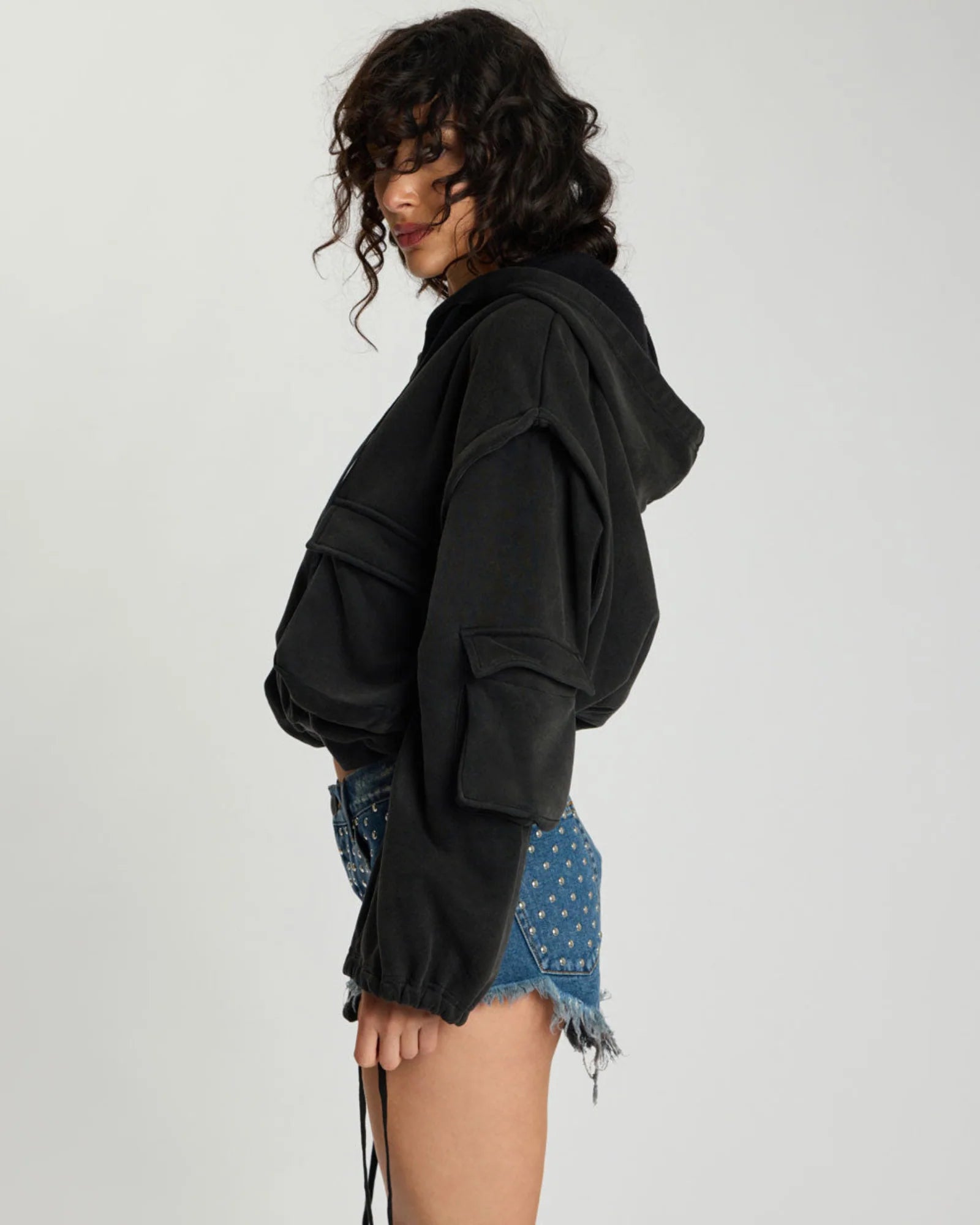 One teaspoon Puff Power Cropped Zip-Off Sleeve Hoodie - Vintage Black