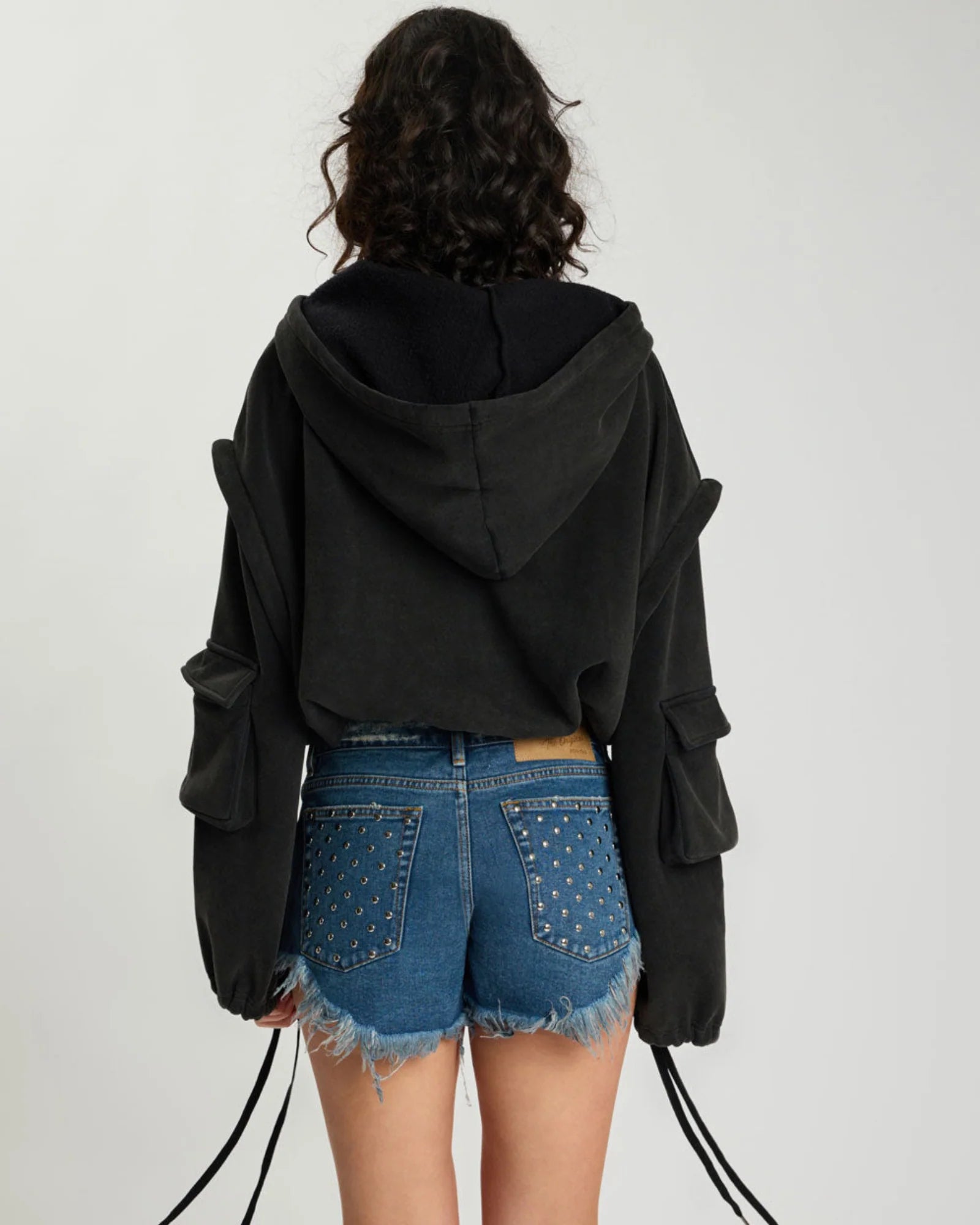 One teaspoon Puff Power Cropped Zip-Off Sleeve Hoodie - Vintage Black