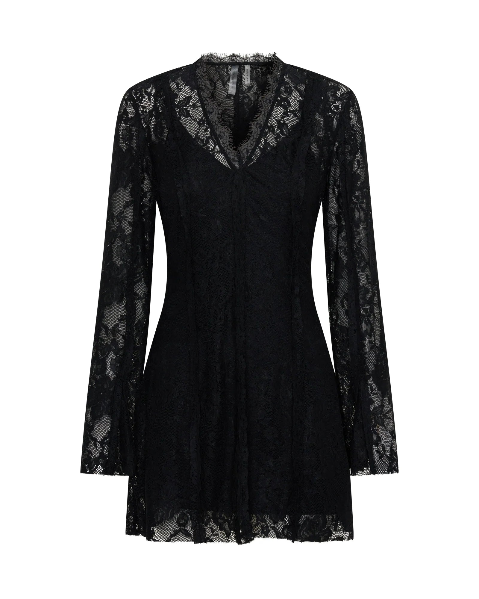 Vintage Whisper Lace Longsleeve Mini Dress - Black