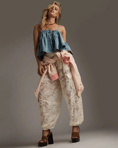 One teaspoon Savage Romance Utility Lace Pants - Vintage White