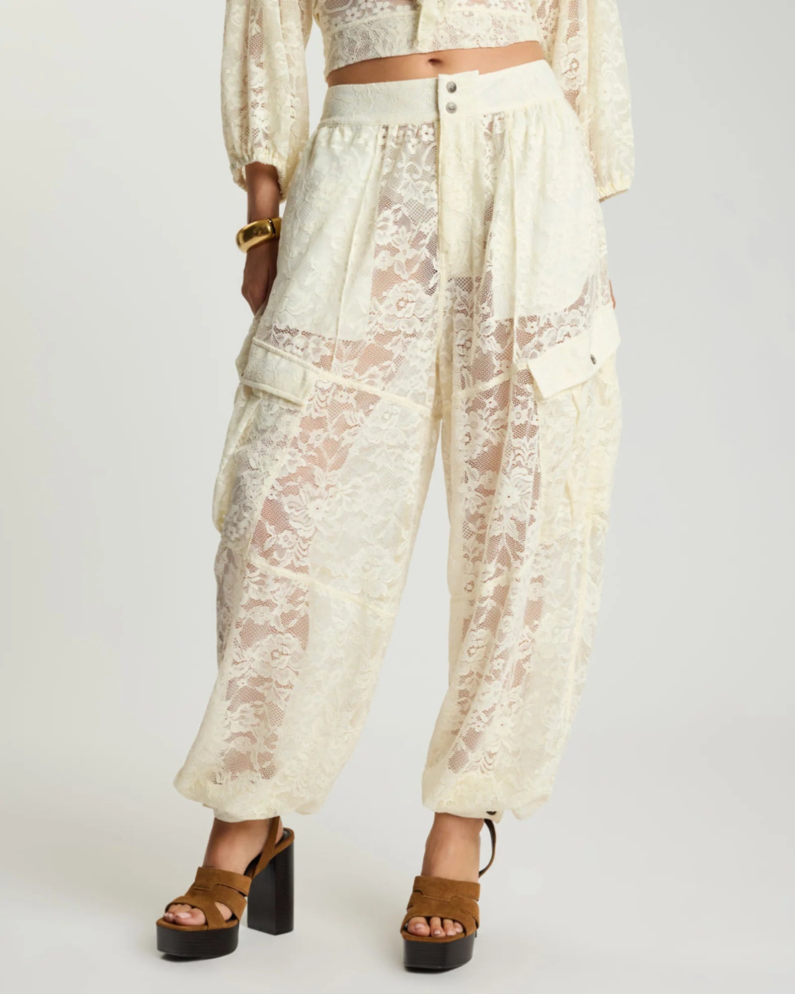 One teaspoon Savage Romance Utility Lace Pants - Vintage White