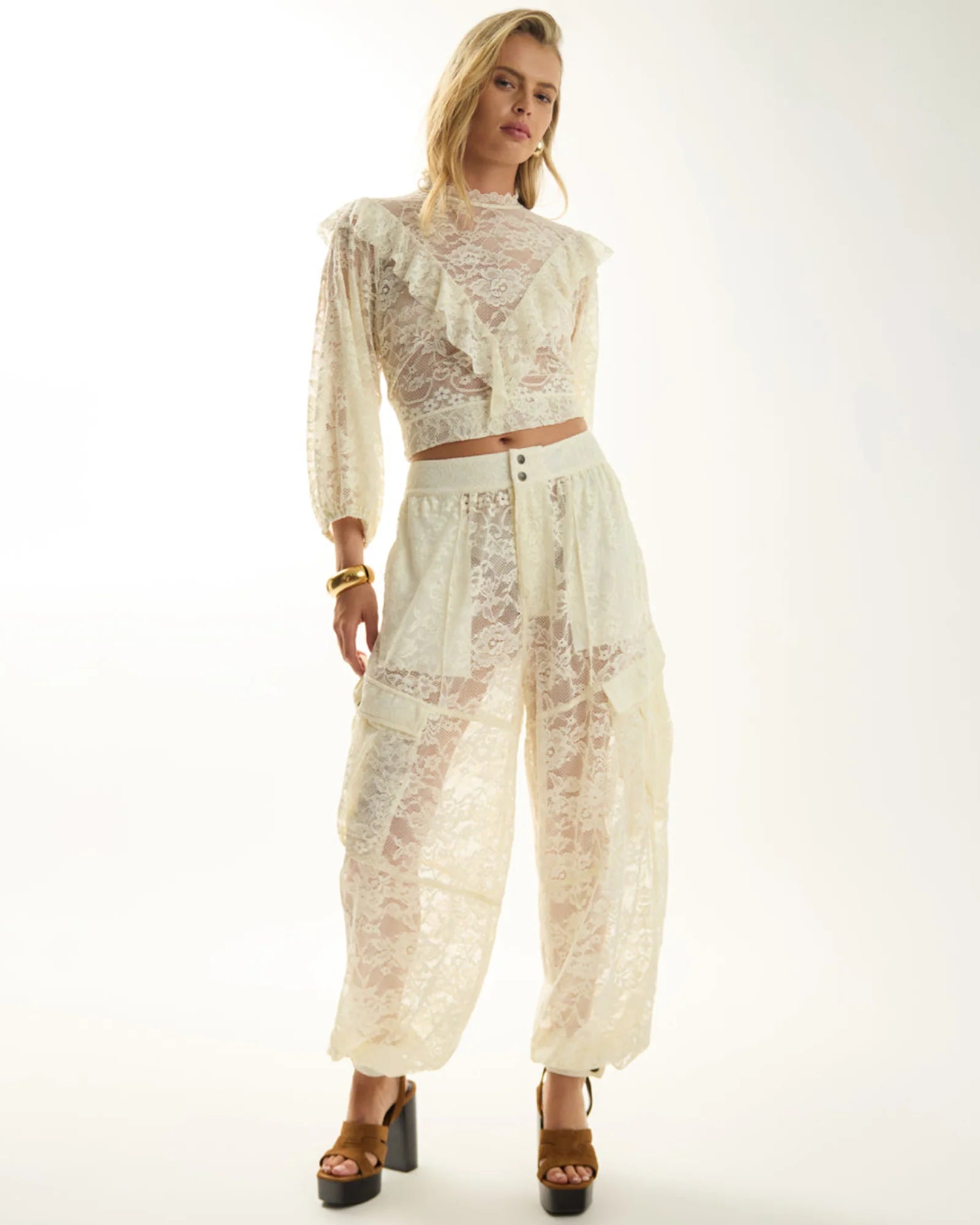 One teaspoon Savage Romance Utility Lace Pants - Vintage White