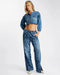 One teaspoon Roadhouse Mid Waist Wide Leg Drawstring Denim Jeans - Soaring Jacquard Blue