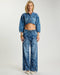 One teaspoon Roadhouse Mid Waist Wide Leg Drawstring Denim Jeans - Soaring Jacquard Blue