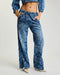 One teaspoon Roadhouse Mid Waist Wide Leg Drawstring Denim Jeans - Soaring Jacquard Blue