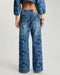 One teaspoon Roadhouse Mid Waist Wide Leg Drawstring Denim Jeans - Soaring Jacquard Blue