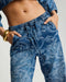 One teaspoon Roadhouse Mid Waist Wide Leg Drawstring Denim Jeans - Soaring Jacquard Blue