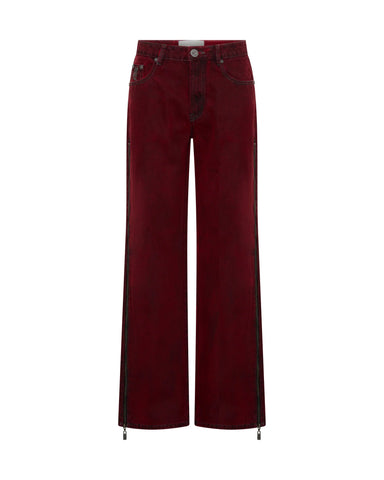One teaspoon Jackson Mid Waist Wide Leg Denim Jeans - Oil Stained Maroon
