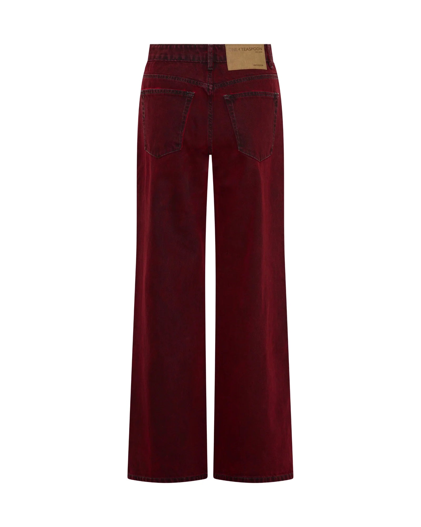 Jackson Mid Waist Wide Leg Denim Jeans - Oil Stained Maroon