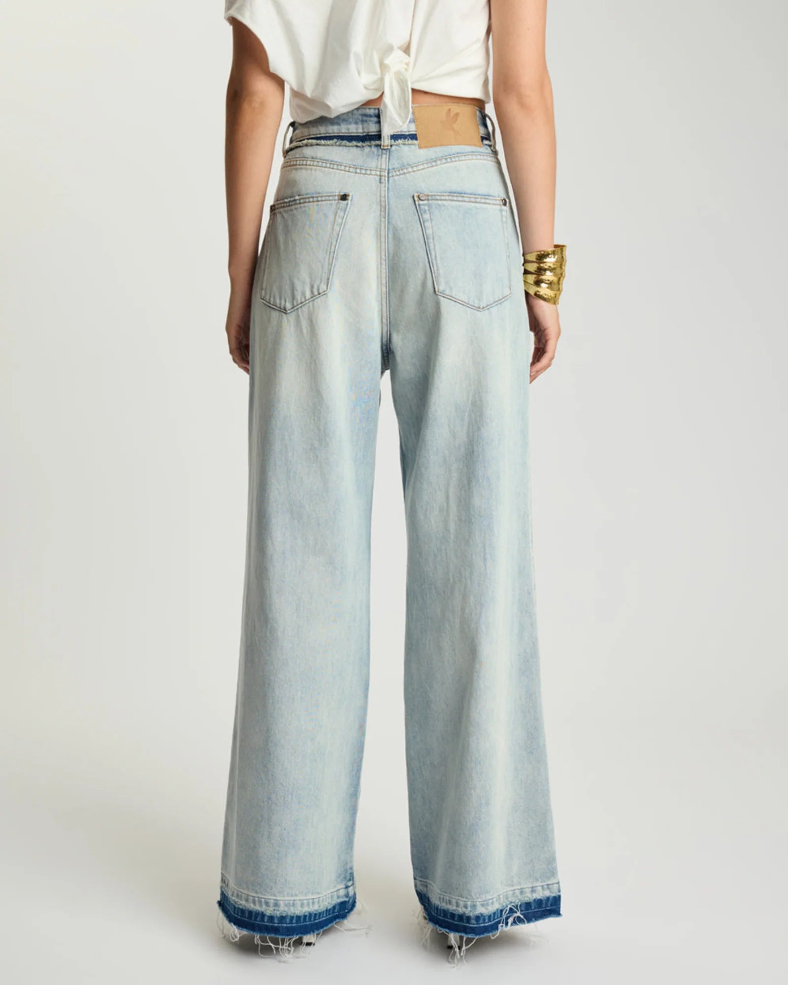 One teaspoon Love Machines Mid Waist Super Wide Leg Denim Jeans - Split Party Contrast Blue