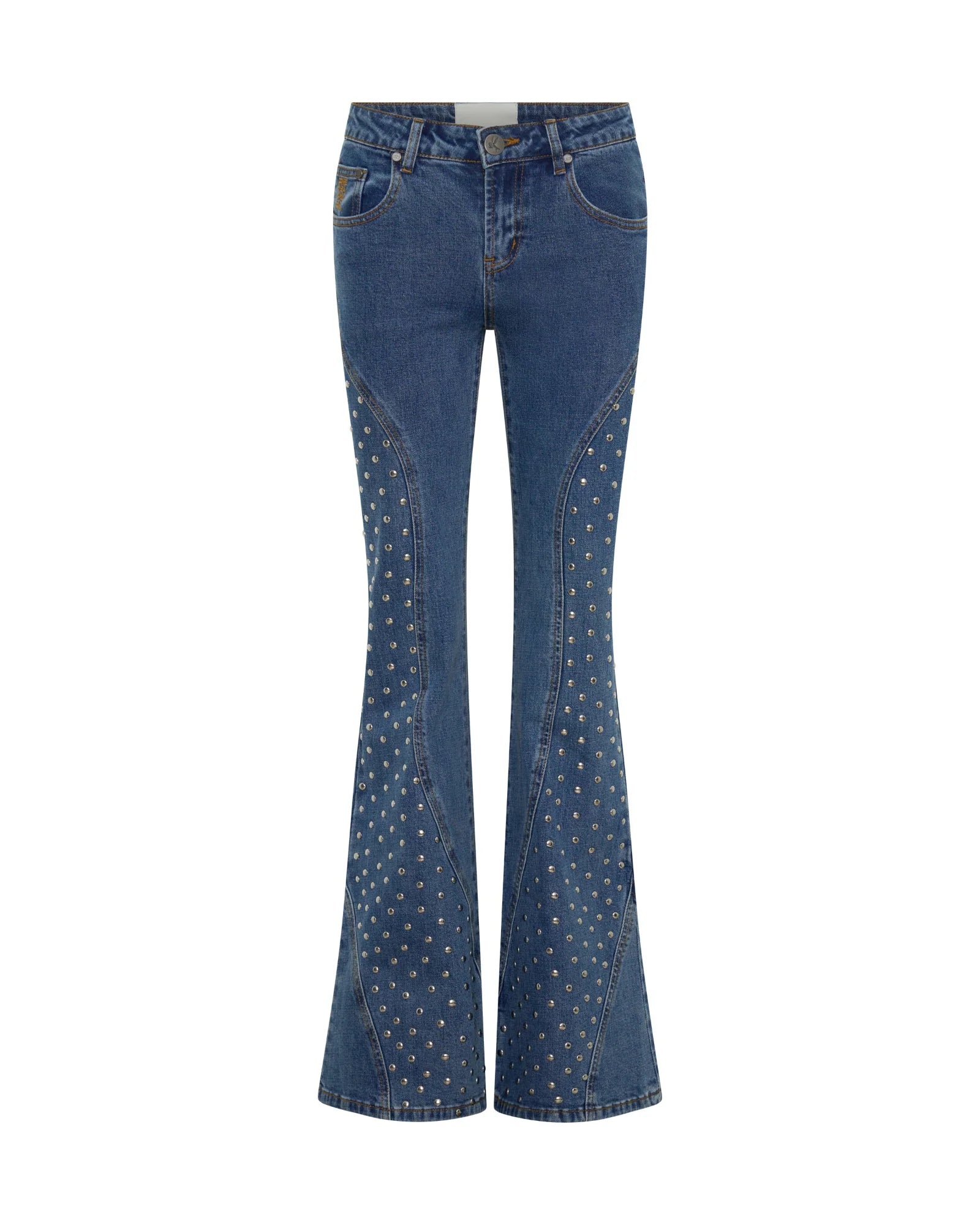 One teaspoonChrome Edge Mid Waist Flared Studded Denim Jeans - Eclipse Blue