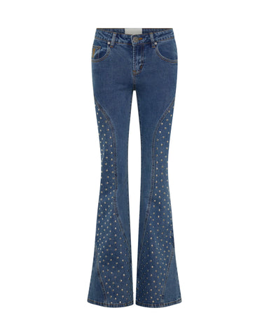 One teaspoonChrome Edge Mid Waist Flared Studded Denim Jeans - Eclipse Blue