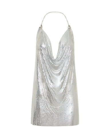 One teaspoon Supernova Chainmail Mesh Cowl-Neck Mini Dress - Silver