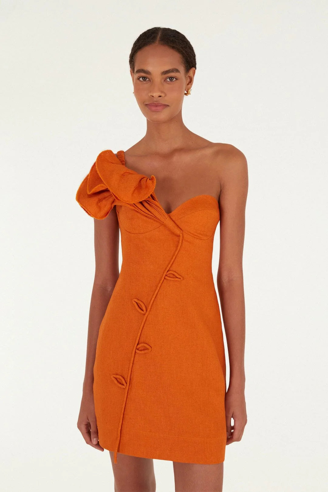 Orange Flower Premium Linen Mini Dress