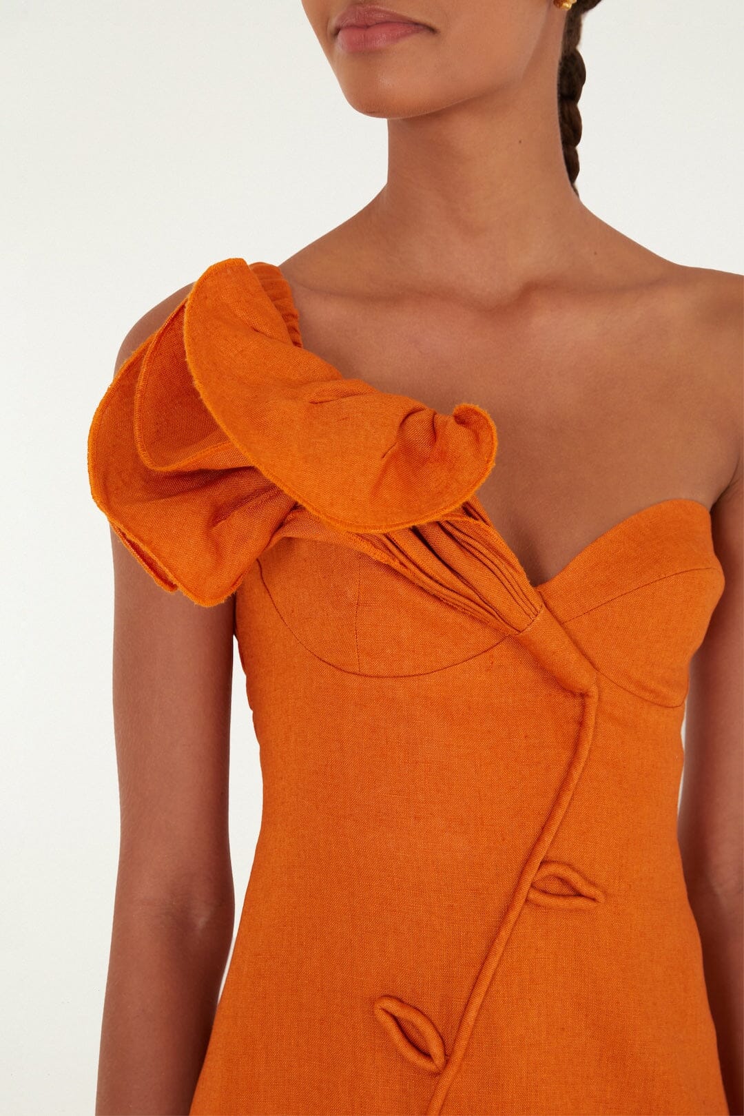 Orange Flower Premium Linen Mini Dress