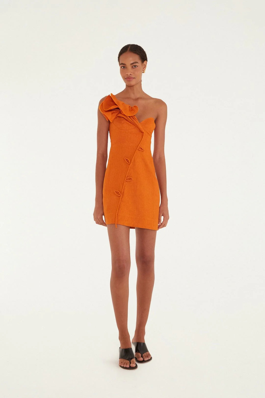 Orange Flower Premium Linen Mini Dress