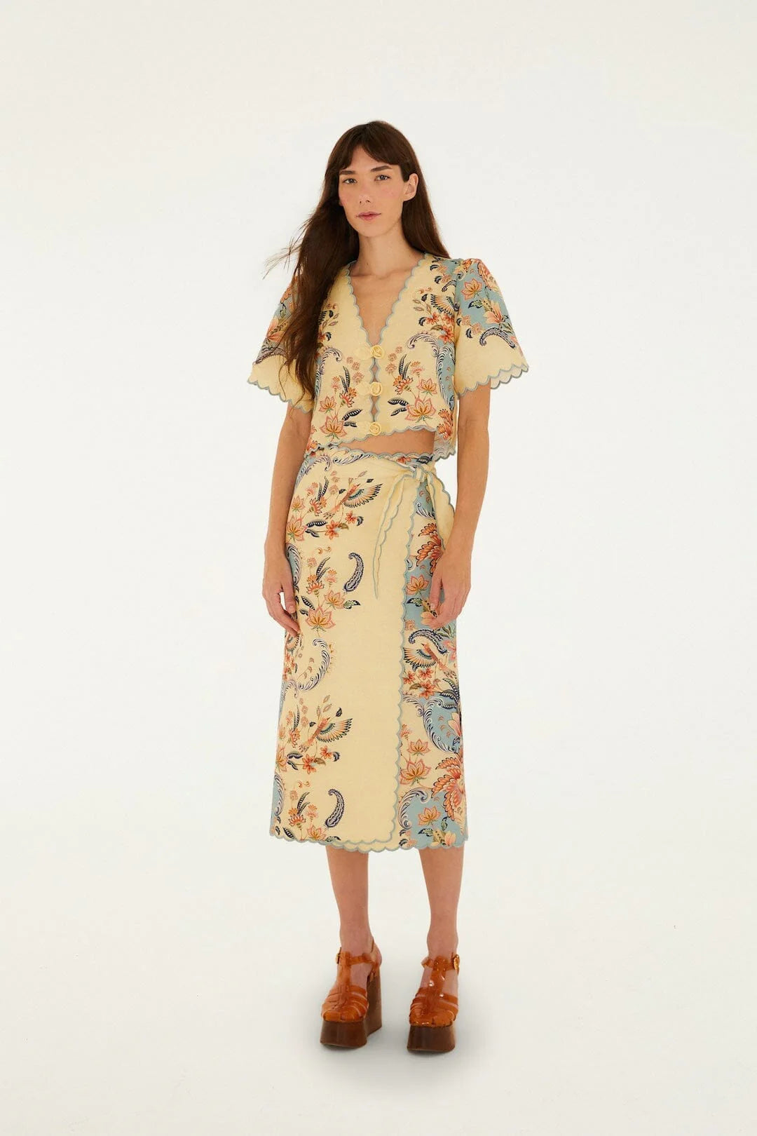 Butter Yellow Boho Premium Linen Midi Skirt