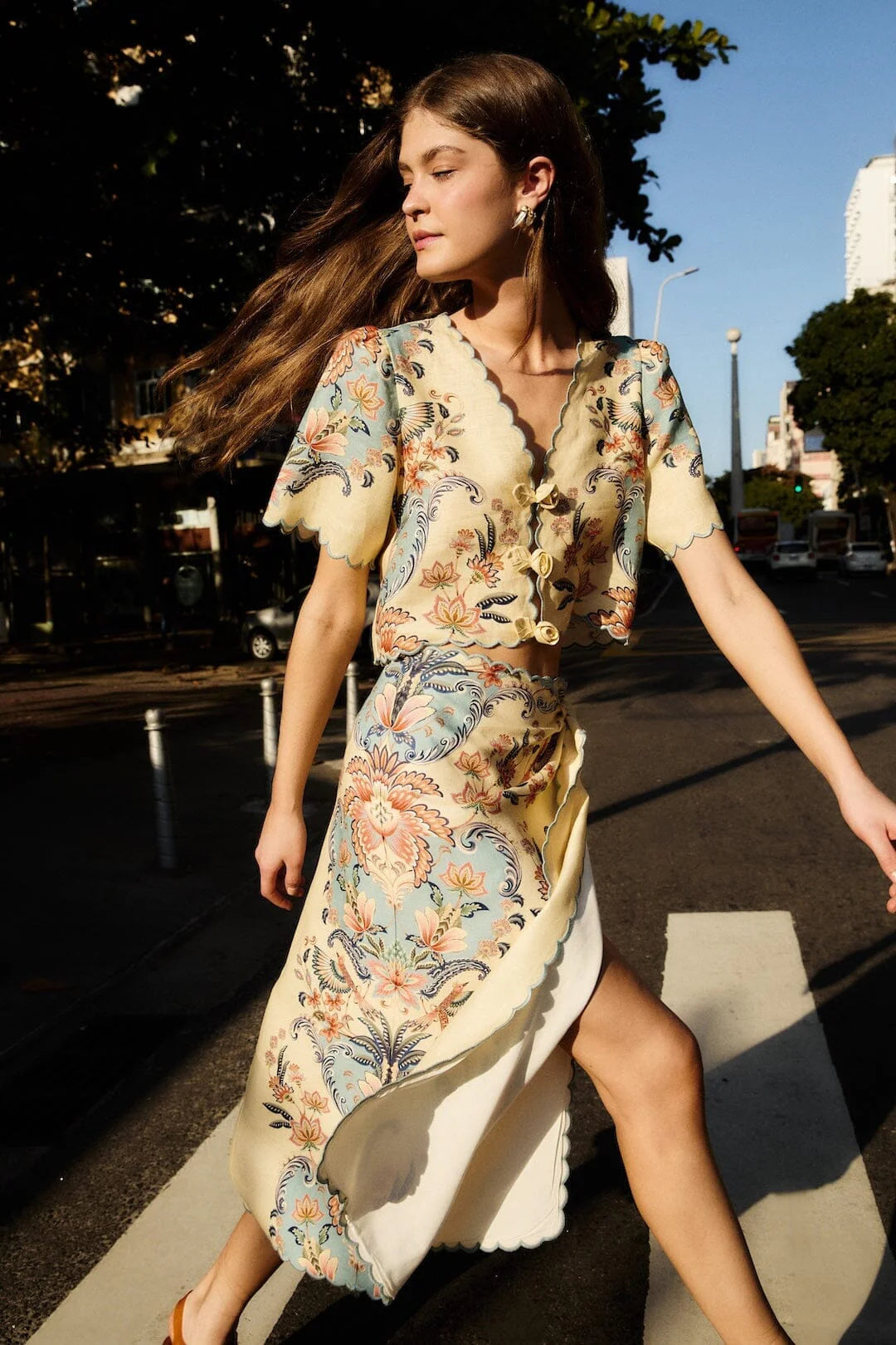 Butter Yellow Boho Premium Linen Midi Skirt