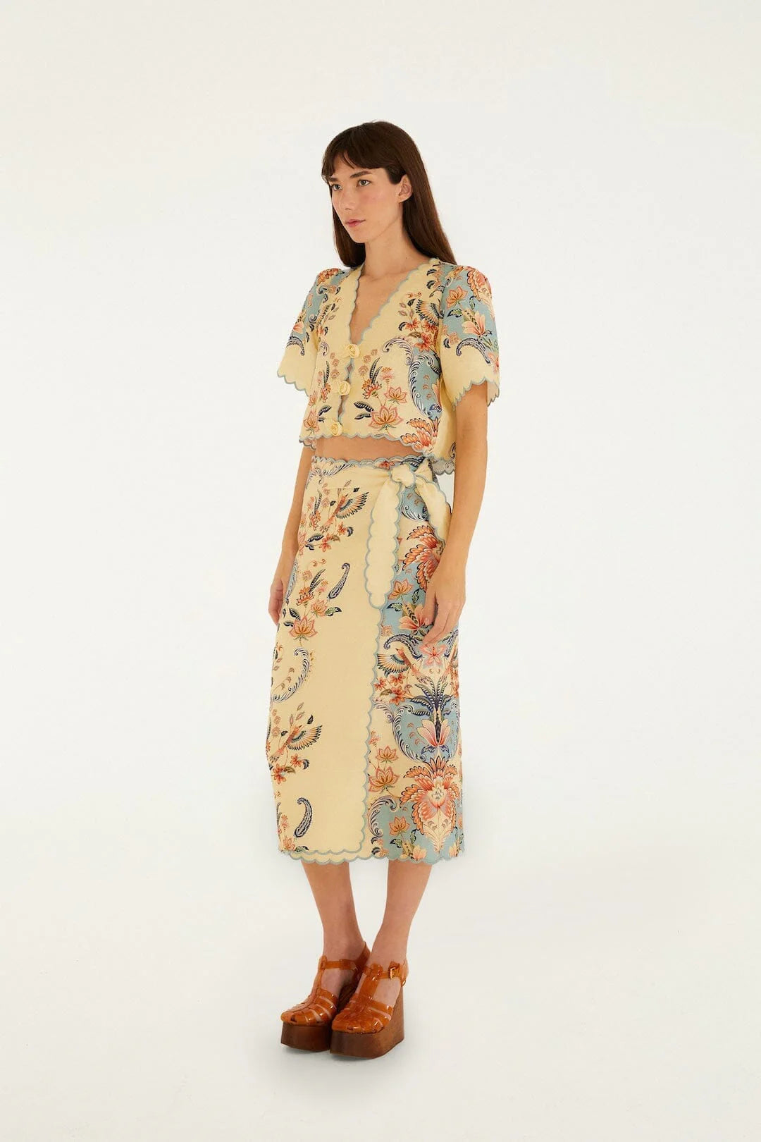 Butter Yellow Boho Premium Linen Midi Skirt