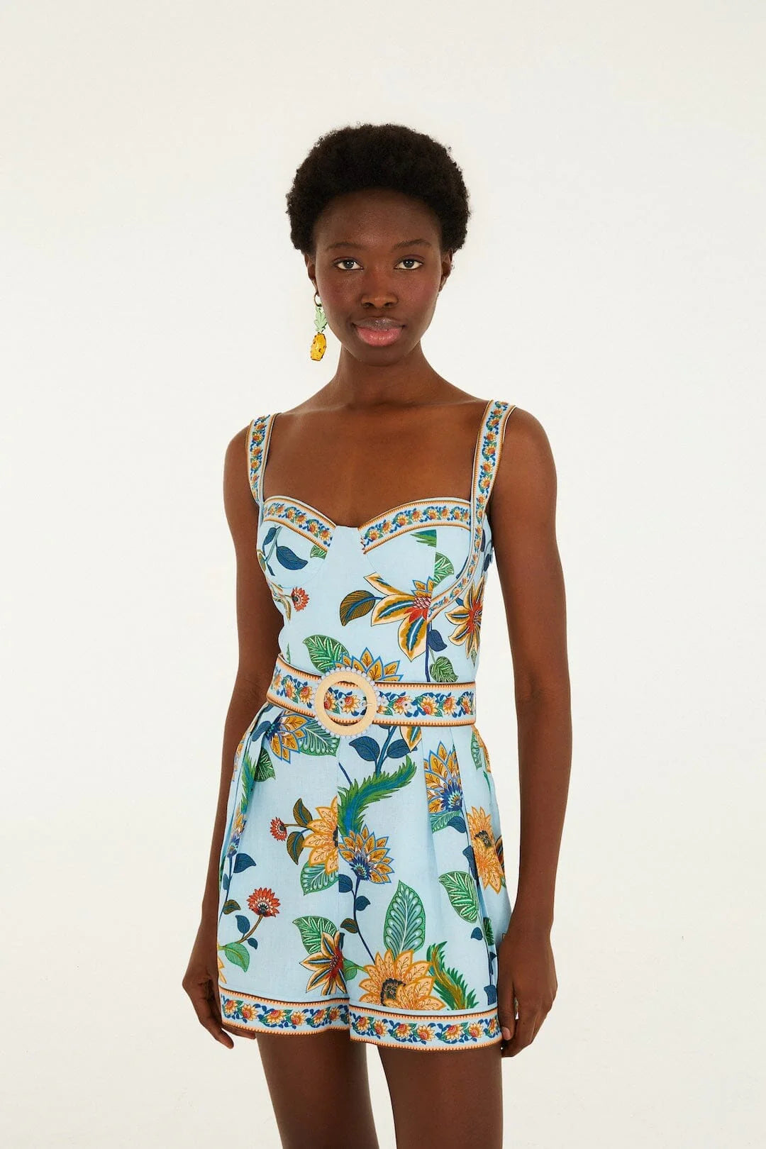 Light Blue Floral Delhi Premium Linen Romper