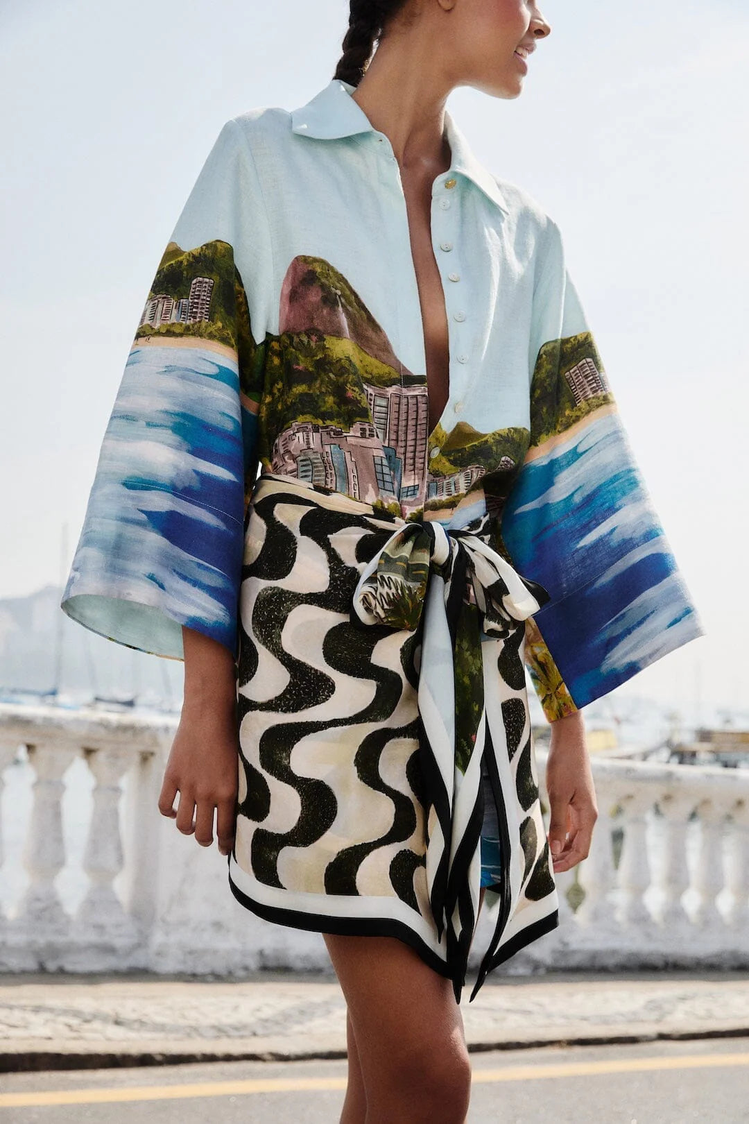 Multicolor Copacabana Beach Long Sleeve Kimono
