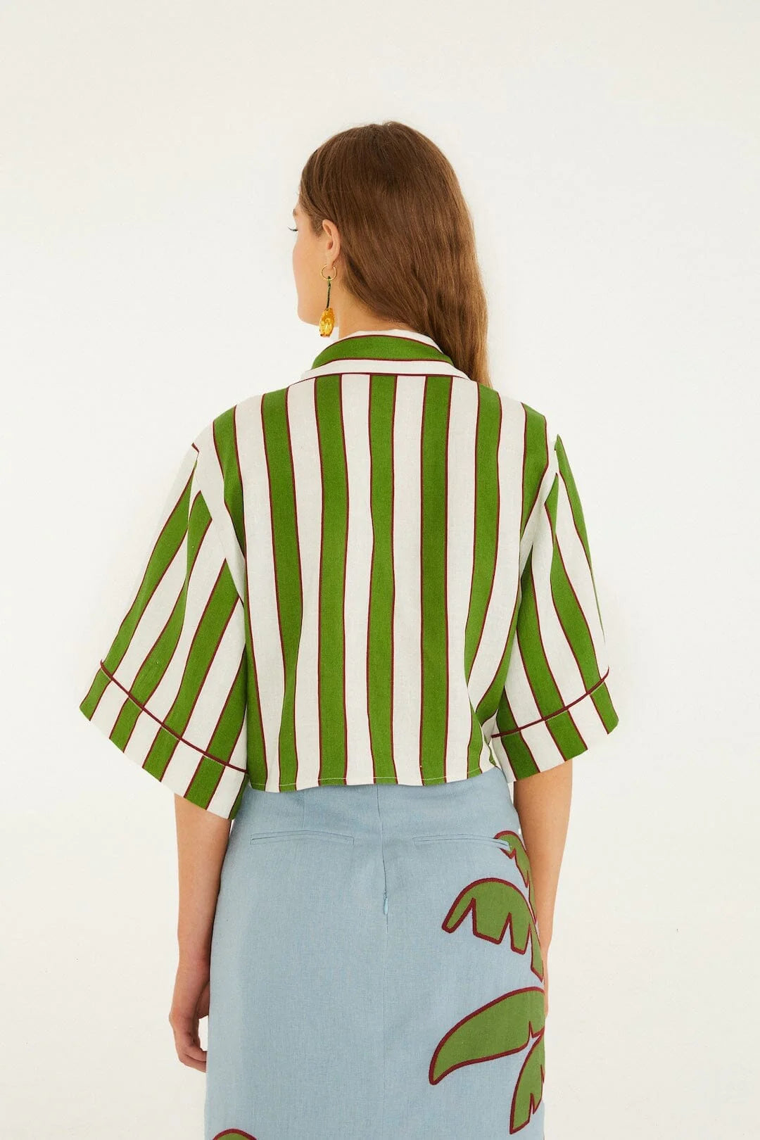 Green Spring Stripes Embroidered Crop Top