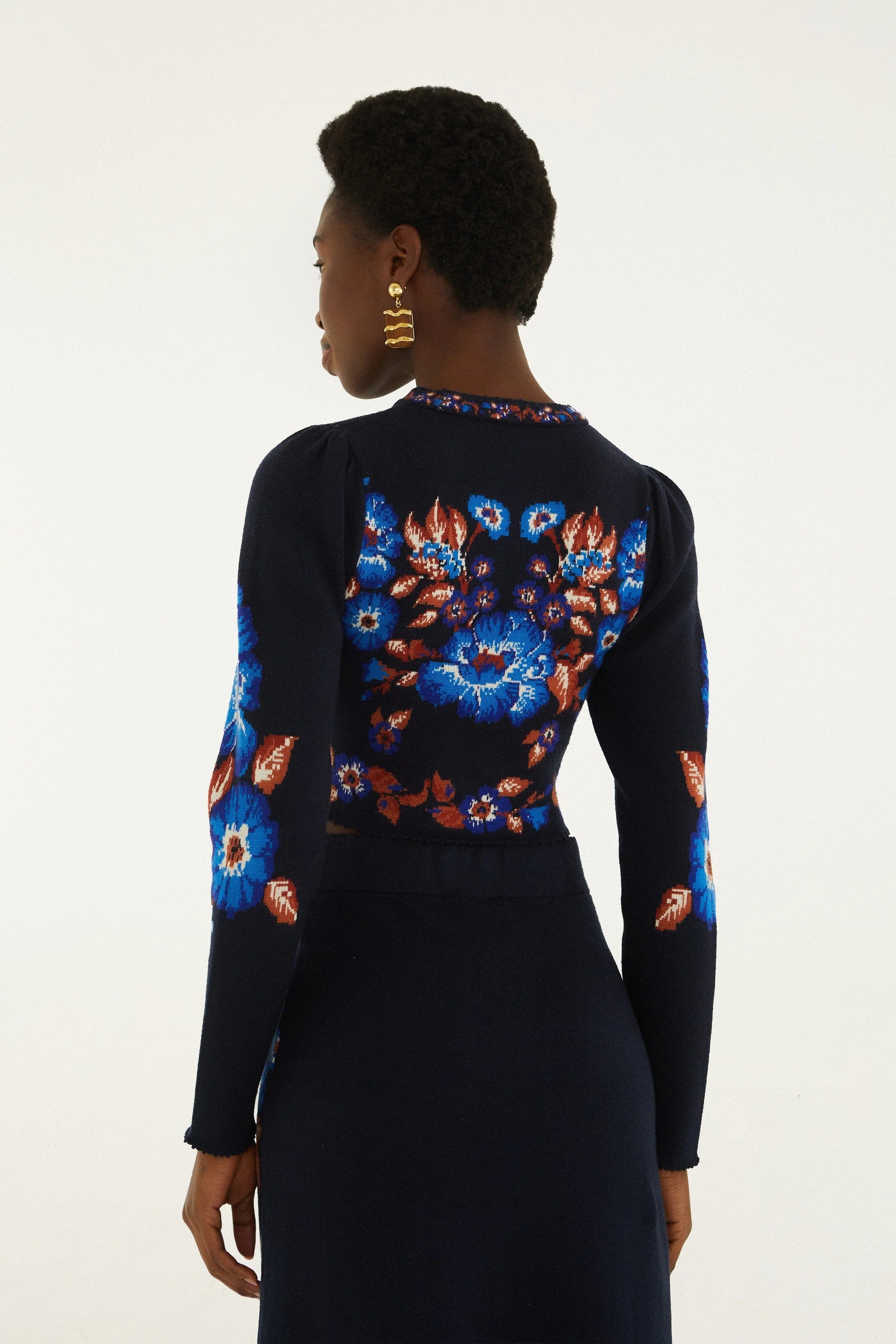 Farm Rio Bow Garden Long Sleeve Knit Crop Top