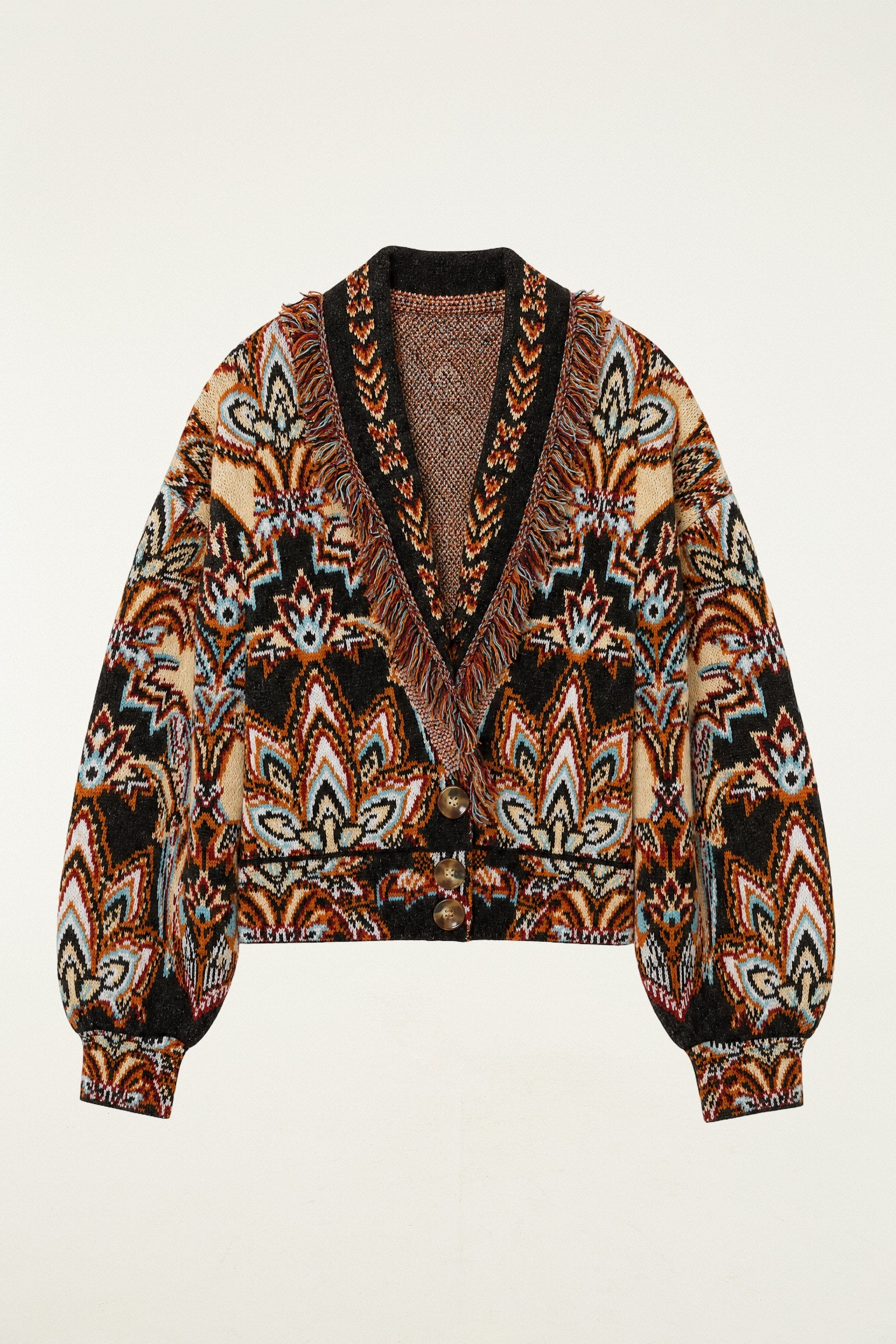 Farm Rio Tapestry Dream Fringe Knit Cardigan