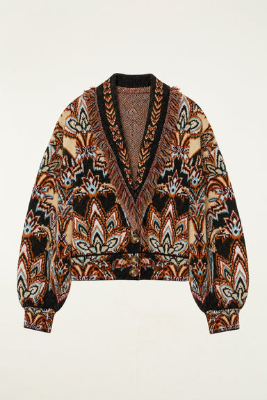 Farm Rio Tapestry Dream Fringe Knit Cardigan