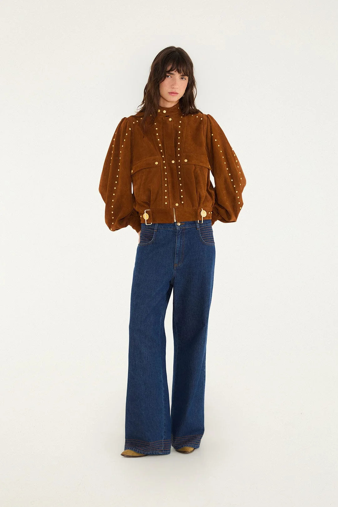 Farm Rio Riveted Buttoned Leather Jacket