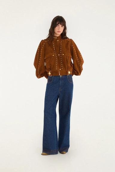 Farm Rio Riveted Buttoned Leather Jacket