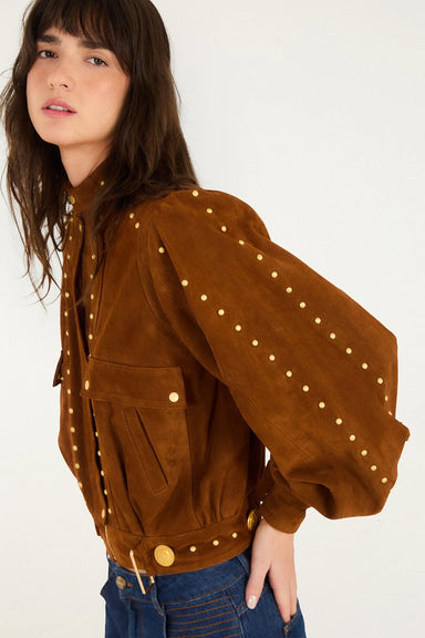 Farm Rio Riveted Buttoned Leather Jacket