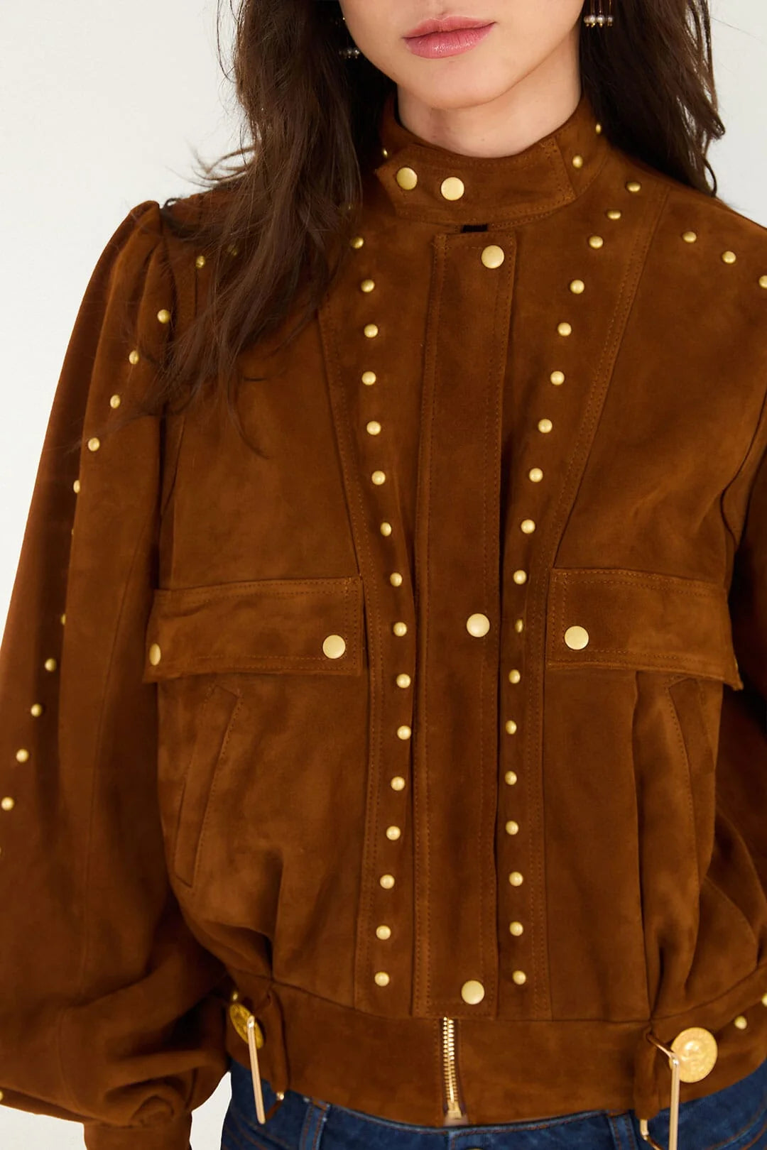 Farm Rio Riveted Buttoned Leather Jacket