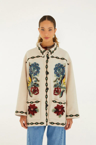 Farm Rio Lunar Boho Buttoned Fleece Coat