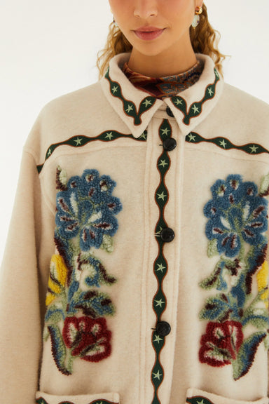 Farm Rio Lunar Boho Buttoned Fleece Coat