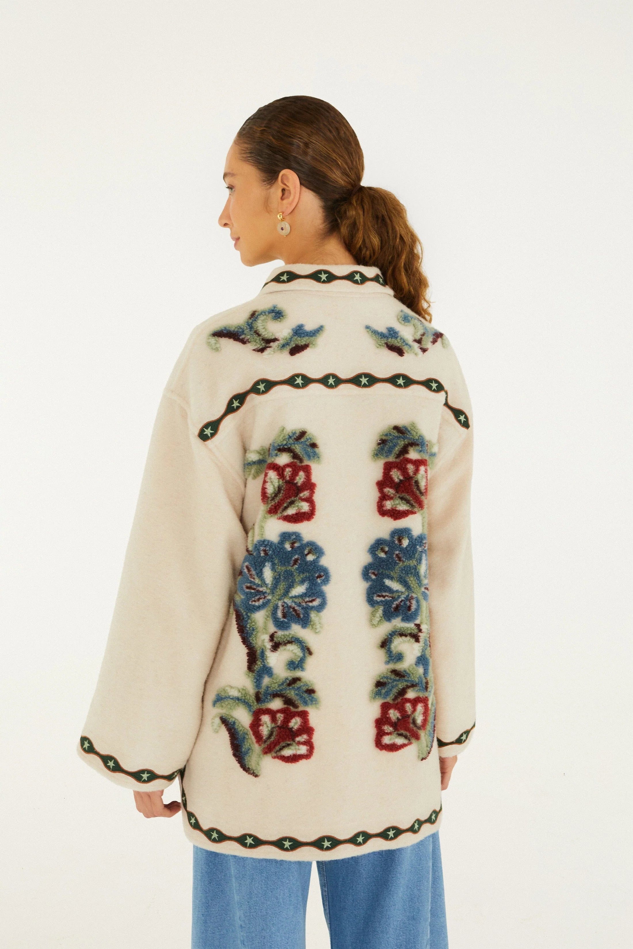 Farm Rio Lunar Boho Buttoned Fleece Coat