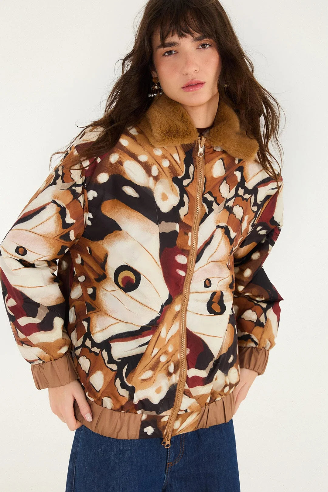 Farm Rio Borbofly Embroidered Reversible Puffer Jacket