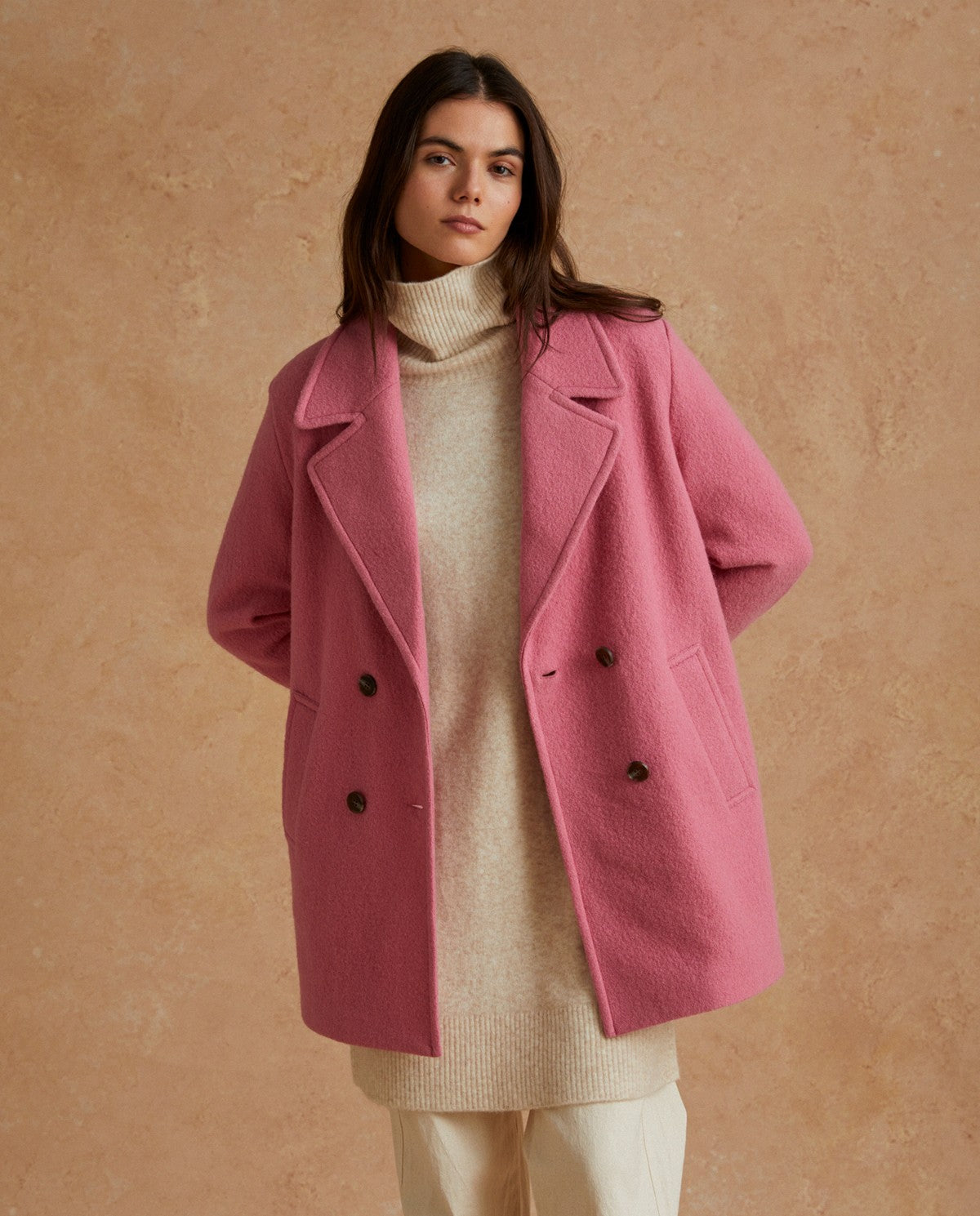 DOUBLE-BREASTED WOOL COAT PINK 39608